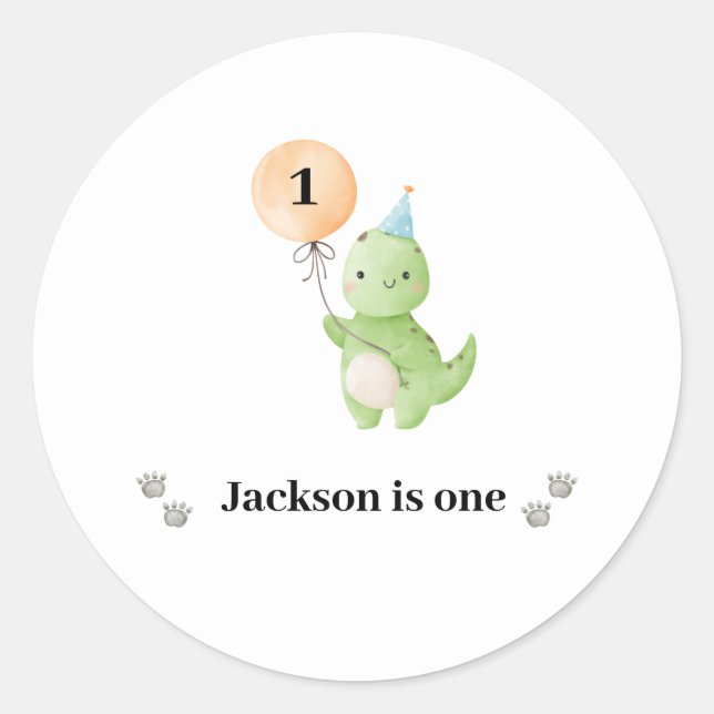Cute Dinosaur Birthday Classic Round Sticker (Front)