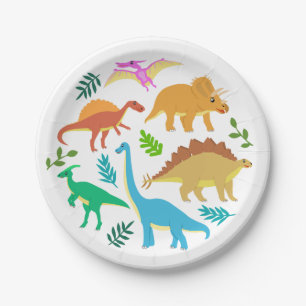 Cute Dinosaur Birthday Colorful Paper Plate