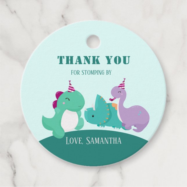 Cute Dinosaur Birthday Favour Tags (Front)