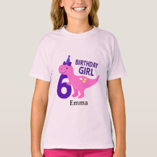Cute Dinosaur Birthday Girl - 6th Birthday T-Shirt