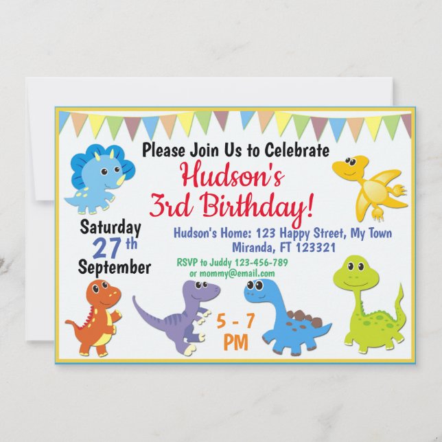 Cute Dinosaur birthday invitation (Front)