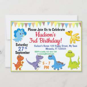 Cute Dinosaur birthday invitation
