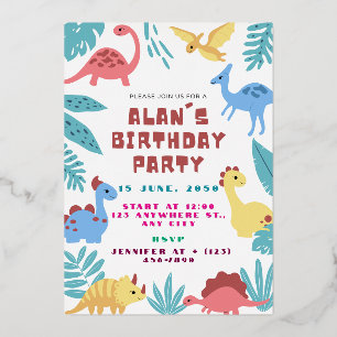 Cute Dinosaur Birthday Invitation