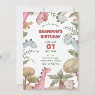 Cute dinosaur birthday invitation