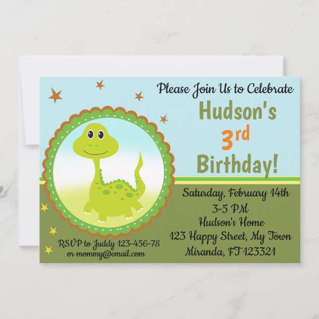 Cute Dinosaur birthday invitation (Front)