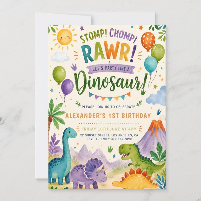 Cute Dinosaur Birthday Invitation for Boy (Front)