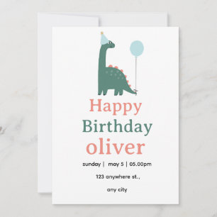 Cute Dinosaur Birthday Invitation for Kids,