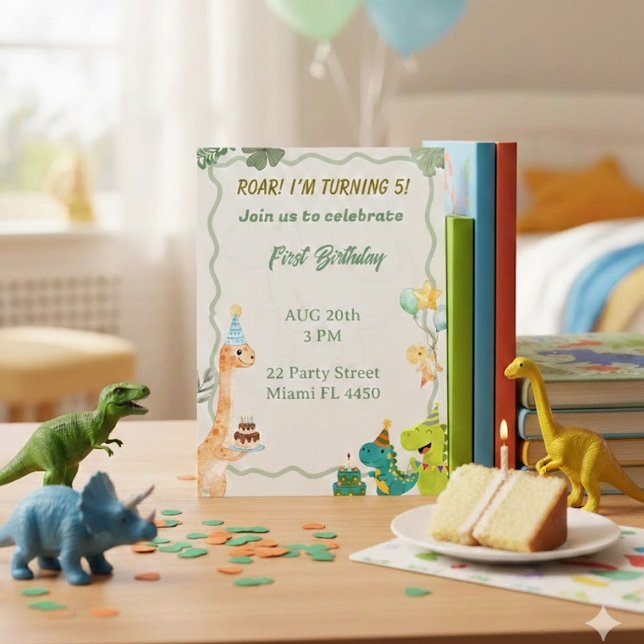 Cute Dinosaur Birthday Invitation - Roar I'm T (Creator Uploaded)