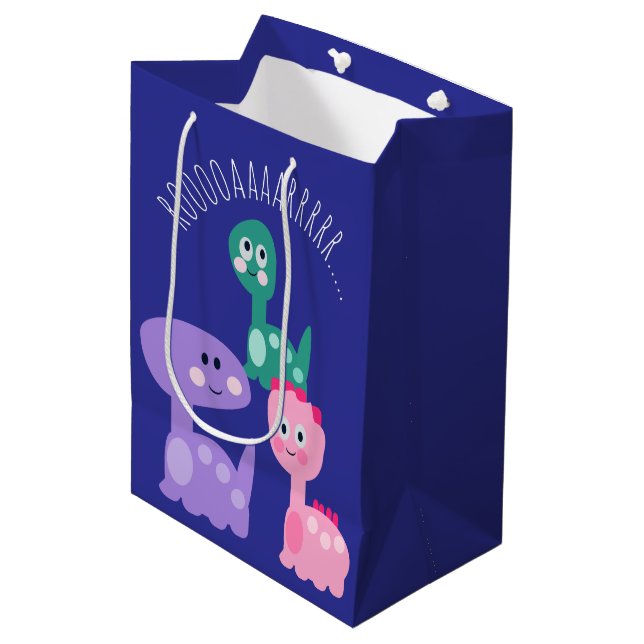 Cute Dinosaur Birthday Party Colourful  Medium Gift Bag (Front Angled)