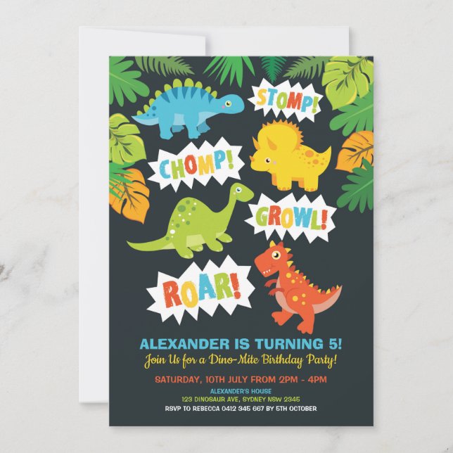 Cute Dinosaur Birthday Party Dino Chalkboard Invitation (Front)