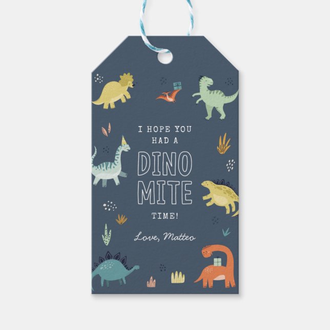 Cute Dinosaur Birthday Party Favour Tags (Front)