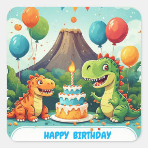 🎉 Cute Dinosaur Birthday Party For Kids Square Sticker
