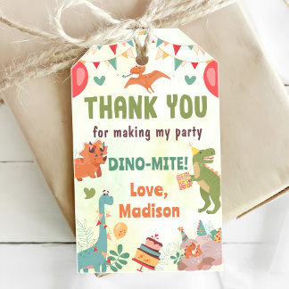 Cute Dinosaur Birthday Party Gift Tags
