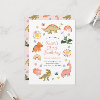 Cute Dinosaur Birthday Party Invitation