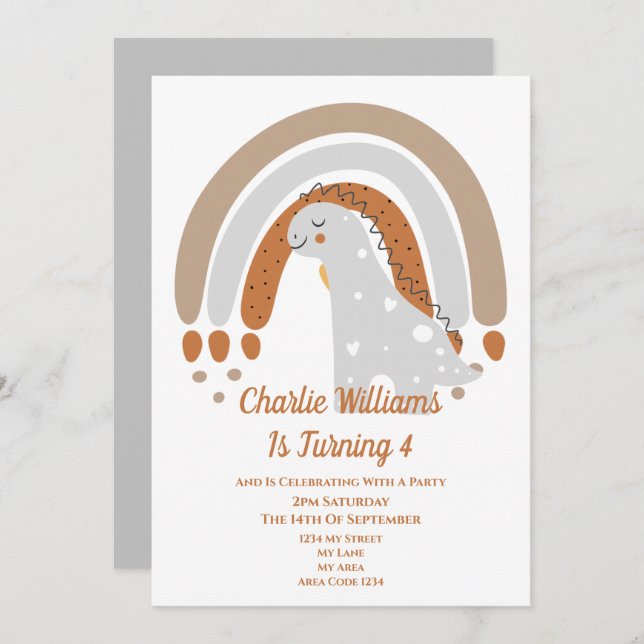 Cute Dinosaur Birthday Party Invitation (Front/Back)