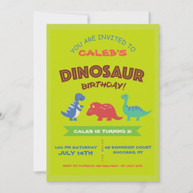 Cute Dinosaur Birthday Party Invitation (Front)