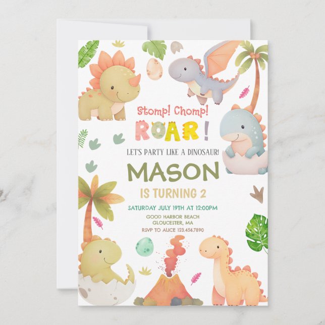 Cute Dinosaur Birthday Party Invitation (Front)