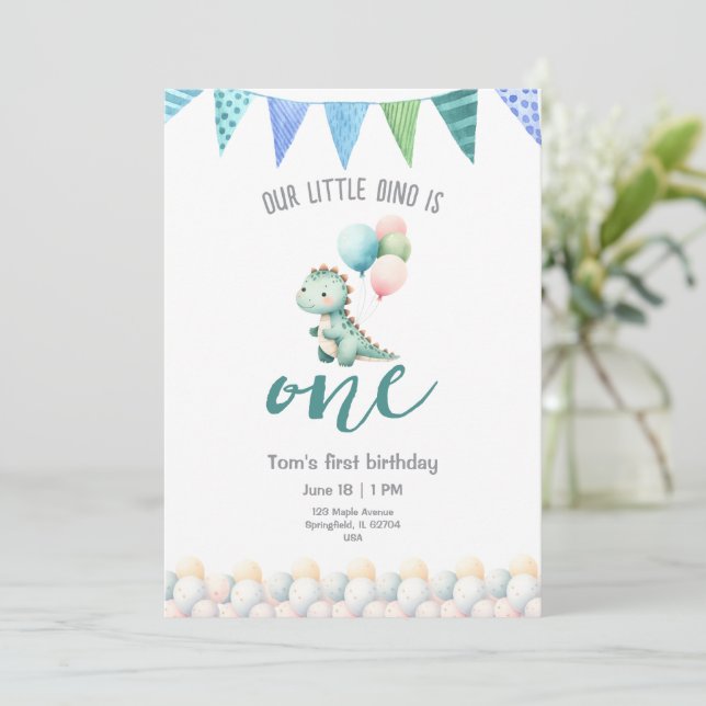 Cute Dinosaur Birthday Party Invitation (Standing Front)