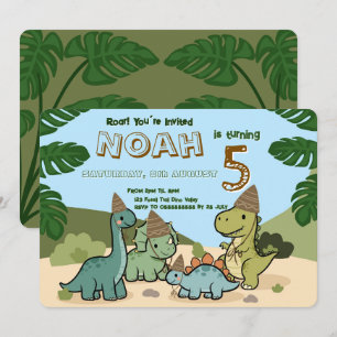 Cute Dinosaur Birthday Party Invitation   Editable