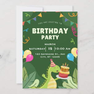 Cute Dinosaur Birthday Party Invitation Green