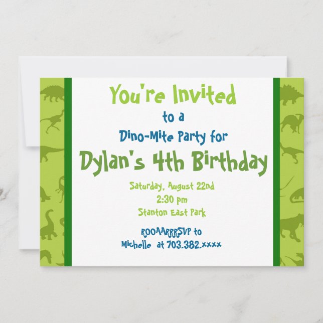 Cute Dinosaur Birthday Party Invitation Templates (Front)