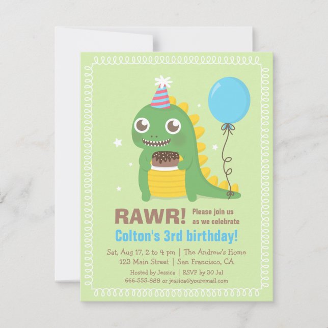 Cute Dinosaur Birthday Party Invitations (Front)