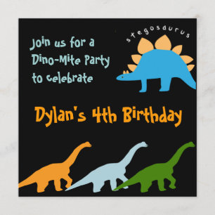 Cute Dinosaur Birthday Party Invitations Black