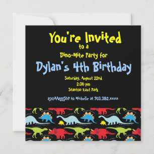 Cute Dinosaur Birthday Party Invitations Black