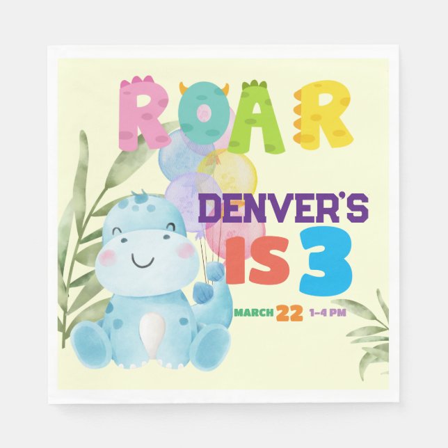 Cute Dinosaur Birthday Party Kids Dino Boys Napkin (Front)