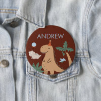 Cute Dinosaur Birthday Party Name Button