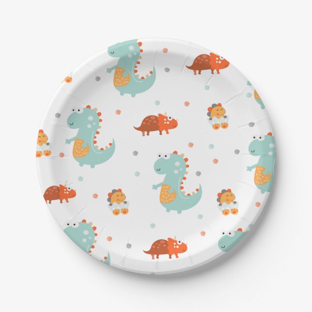 Cute Dinosaur Birthday Party Paper Plate (Front)