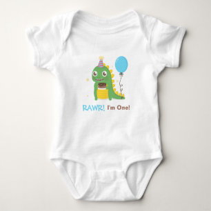 Cute Dinosaur Birthday Party Rawr I am One Baby Bodysuit
