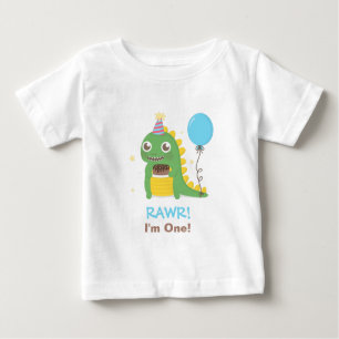 Cute Dinosaur Birthday Party Rawr I am One Baby T-Shirt
