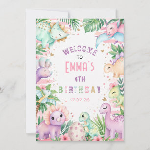 Cute Dinosaur Birthday Pastel Jungle Party Invitation