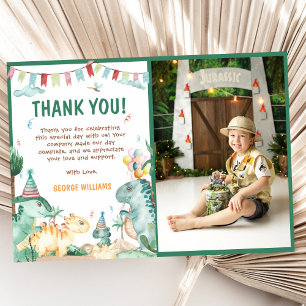 Cute Dinosaur Birthday Photo Thank You Card