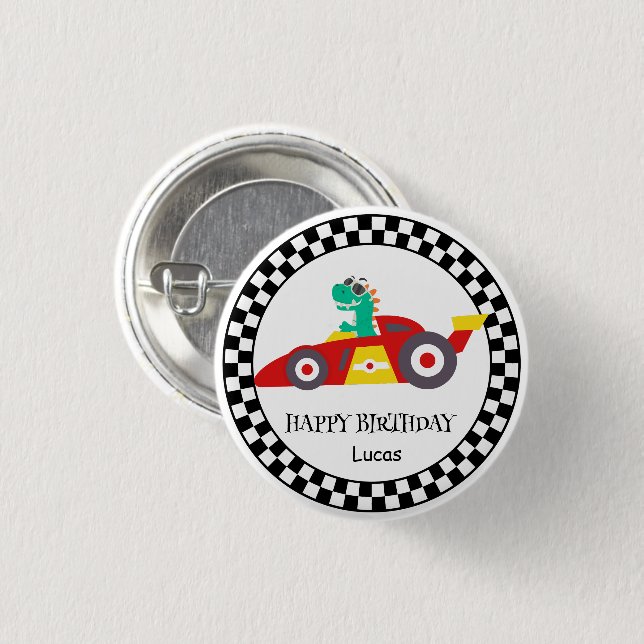 Cute Dinosaur Birthday racing car boy kids name 3 Cm Round Badge (Front & Back)