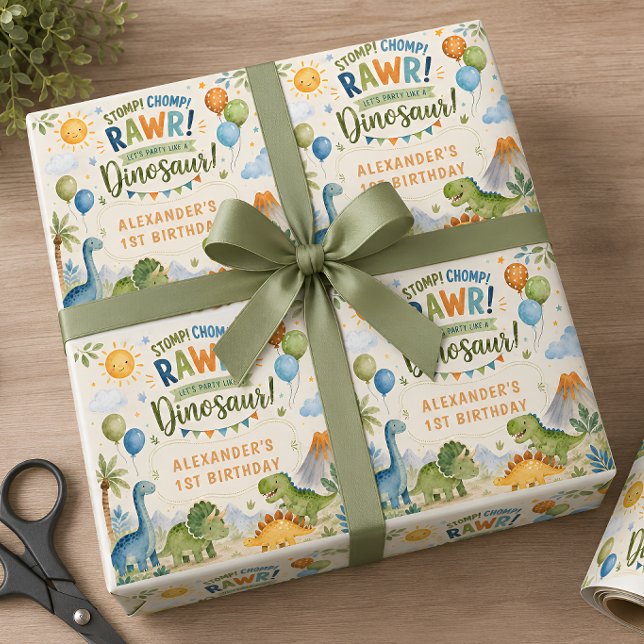 Cute Dinosaur Birthday Wrapping Paper Boy (Creator Uploaded)