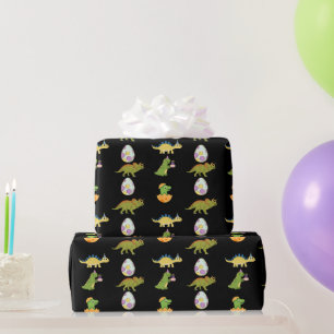 Cute Dinosaur Black Green Orange Cartoon Pattern Wrapping Paper