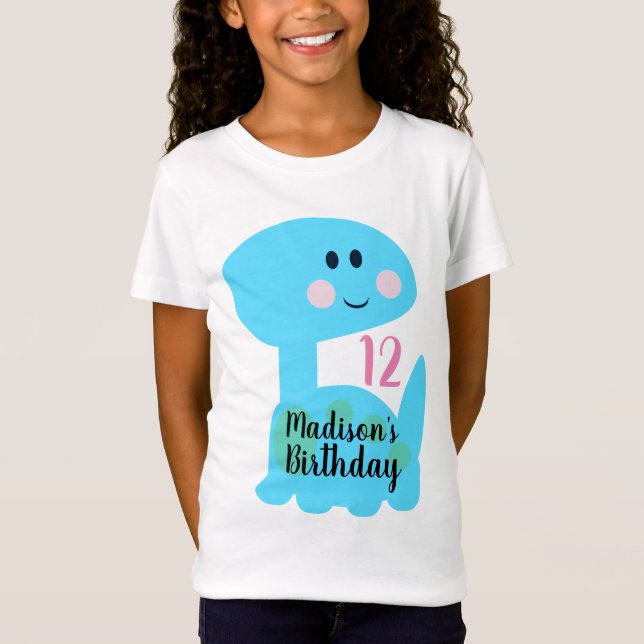 Cute Dinosaur Blue Birthday Party T-Shirt (Front)