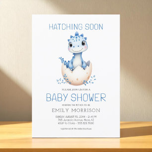 Cute Dinosaur Blue Boy Hatching Soon Baby Shower Invitation
