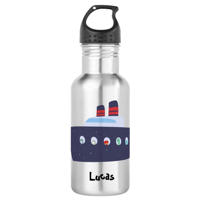 Cute dinosaur boat ship Back To School DIY name 532 Ml Water Bottle (Front)