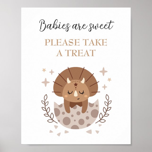 Cute Dinosaur Boho Baby Shower Favour Sign (Front)