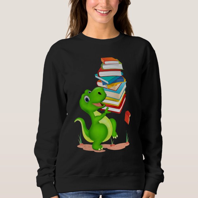 Cute Dinosaur Book Reading For Women Men Sweatshirt (Front)