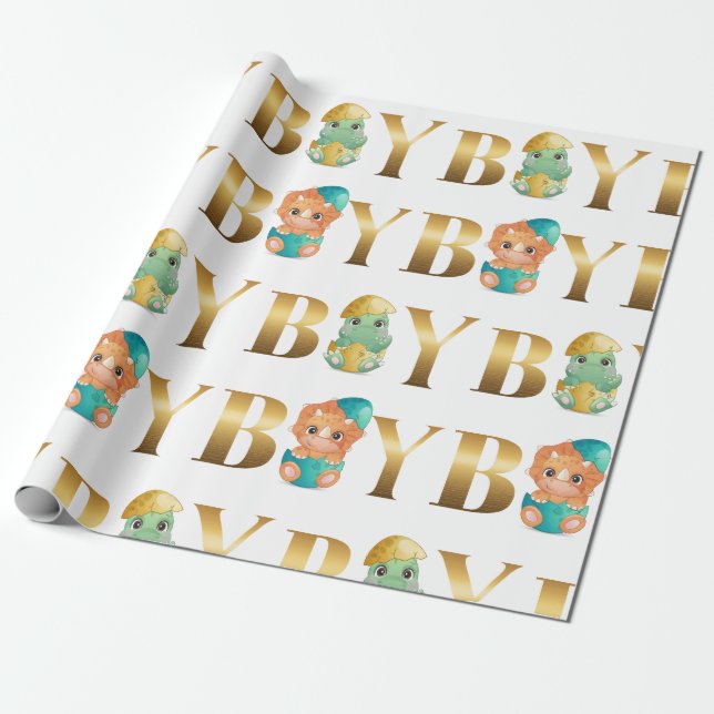 Cute Dinosaur boy babyshower  Wrapping Paper (Unrolled)