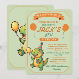 Cute Dinosaur Boy Birthday Invitation Editable