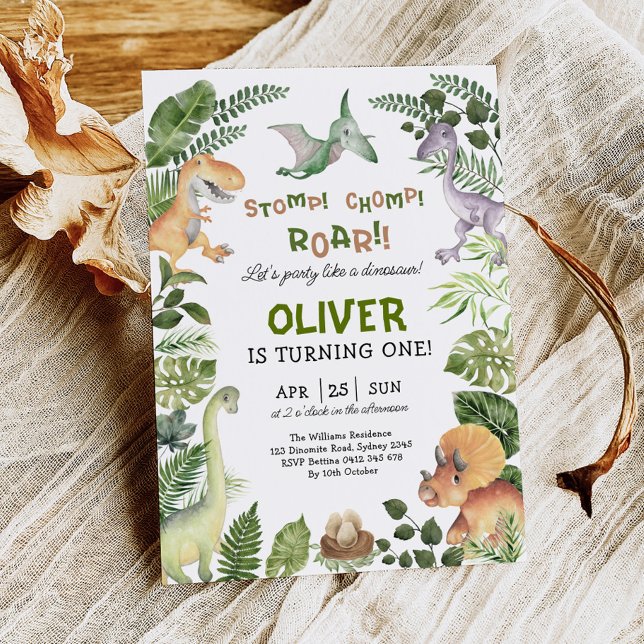 Cute Dinosaur Boy Birthday Jurassic Dino Party Invitation (Creator Uploaded)