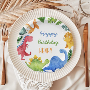 Cute Dinosaur Boy Birthday Party Paper Plate