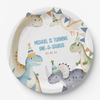 Cute Dinosaur boy dinomite birthday party Paper Plate