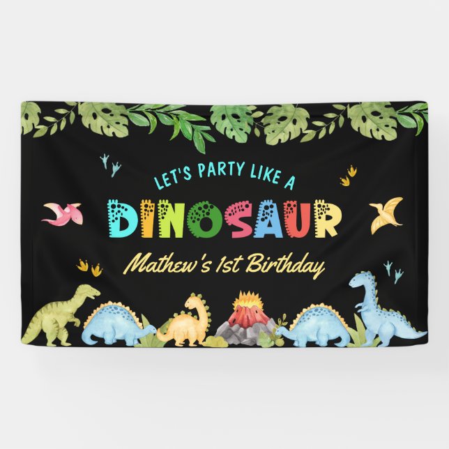 Cute Dinosaur Boy First Birthday Party Banner (Horizontal)