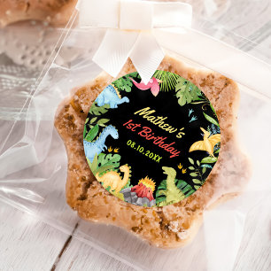 Cute Dinosaur Boy First Birthday Party Classic Round Sticker